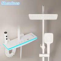 White Piano Digital Bathroom Shower System Hot Cold Bathroom Faucet Rainfall Shower Head Thermostatic Piano Digital Shower Set 1