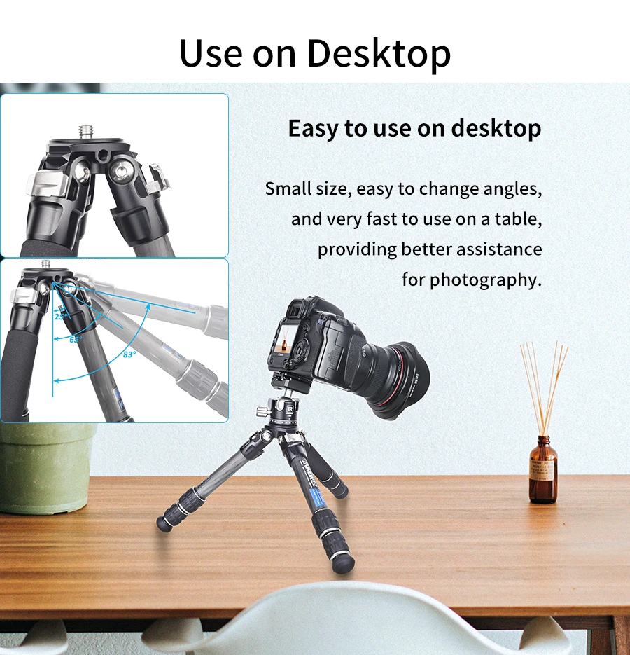 Load 10kg CT223C Mini Tabletop Tripod 10-Layer Carbon Fiber Compact Desktop Trip