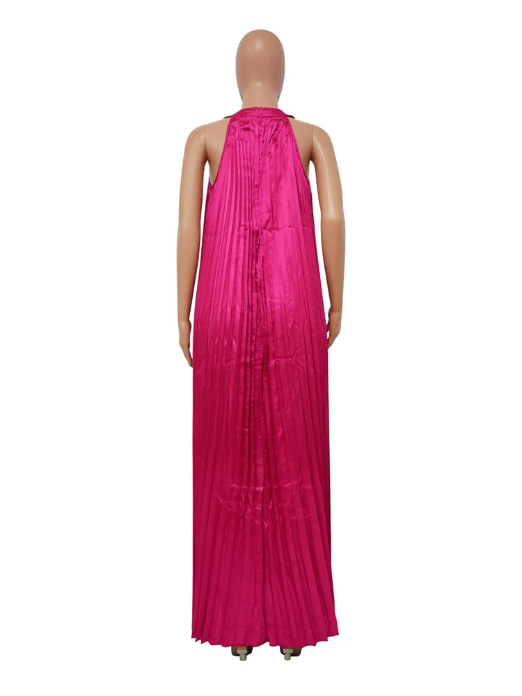 Wmstar Dress Women Wholesale Loose Sleeveless Off Shoulder Silk Pleated Elegant Big Swing Long Dress Women Clothing New Summer