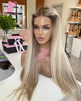 Femme perruques Hightlight blond cendré perruques de cheveux humains 13x6 perruque frontale en dentelle transparente pré plumé noeuds blanchis droite naturelle H 6