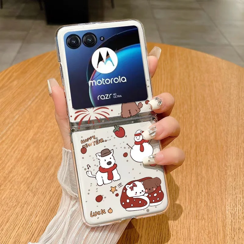 Adorable Cat-Themed Clear Hard Folding Phone Case