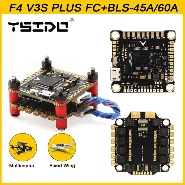 YSIDO NEW F4 V3S PLUS Flight Control FC Support BetaFlight/INAV BLS-45A/60A 4in1 ESC Stack For RC FPV Drone Plane Quadcopter 1