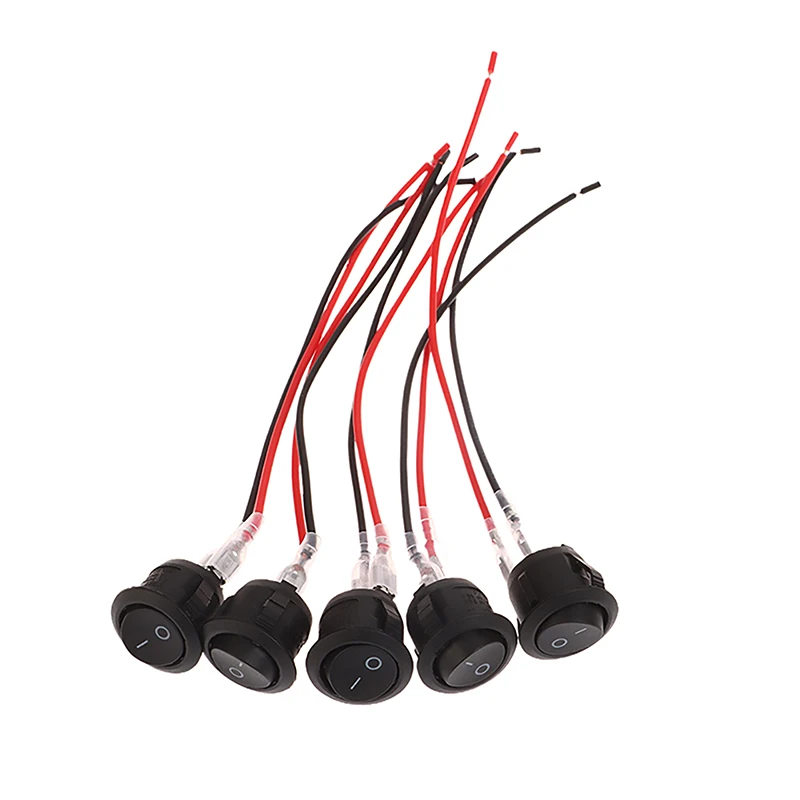 5Pcs Round Rocker Switch With Wire 2 Positions Black ON/OF Miniature Button Switch 12V Miniature Rocker Switch With Wire