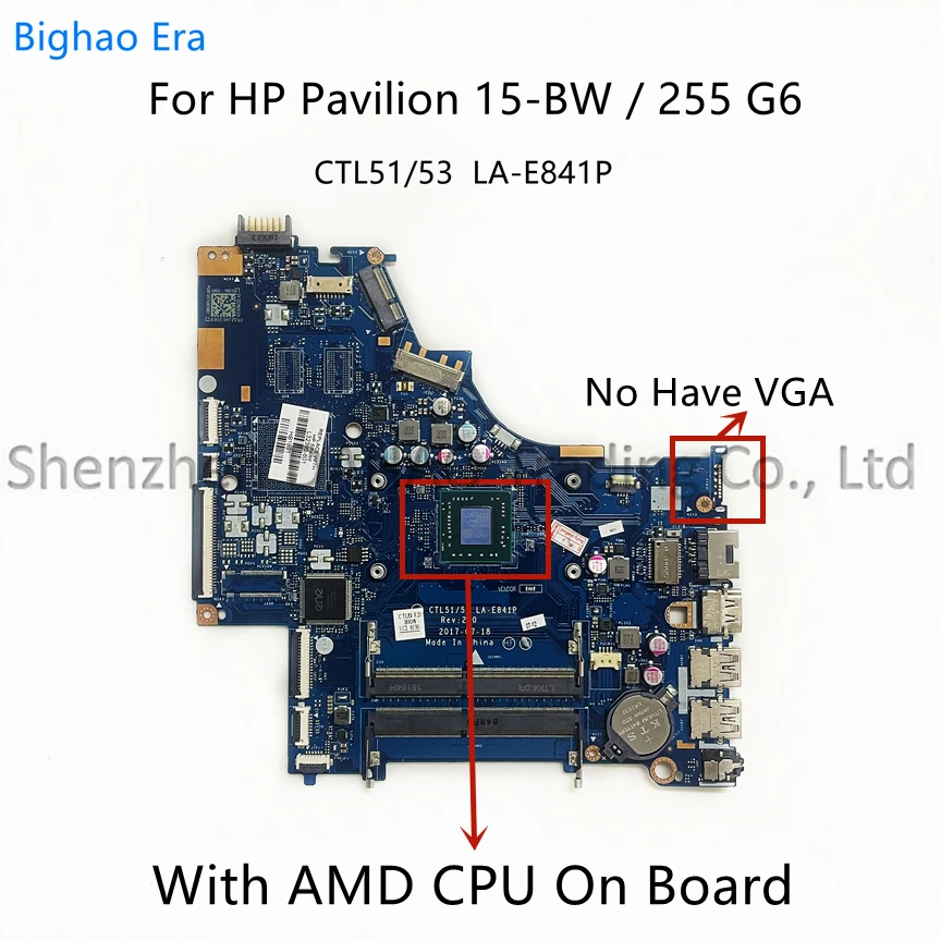 para hp Pavilion 15-bw 15z-bw Laptop Motherboard com e2 a4 a6 a9 Cpu Ddr4 Ctl51 53 La-e841p Sps:924721601 924720-601 924719001