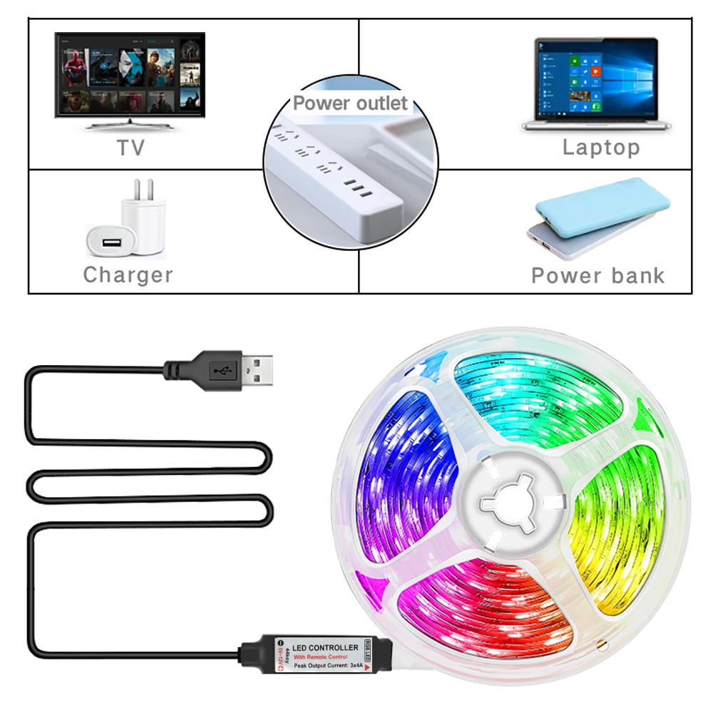 5VLED Strip Light1-5M RGB With USB 24Key Infrared Remote Control For Color Change Brightness SMD Suitable For Holiday Decoratin 3