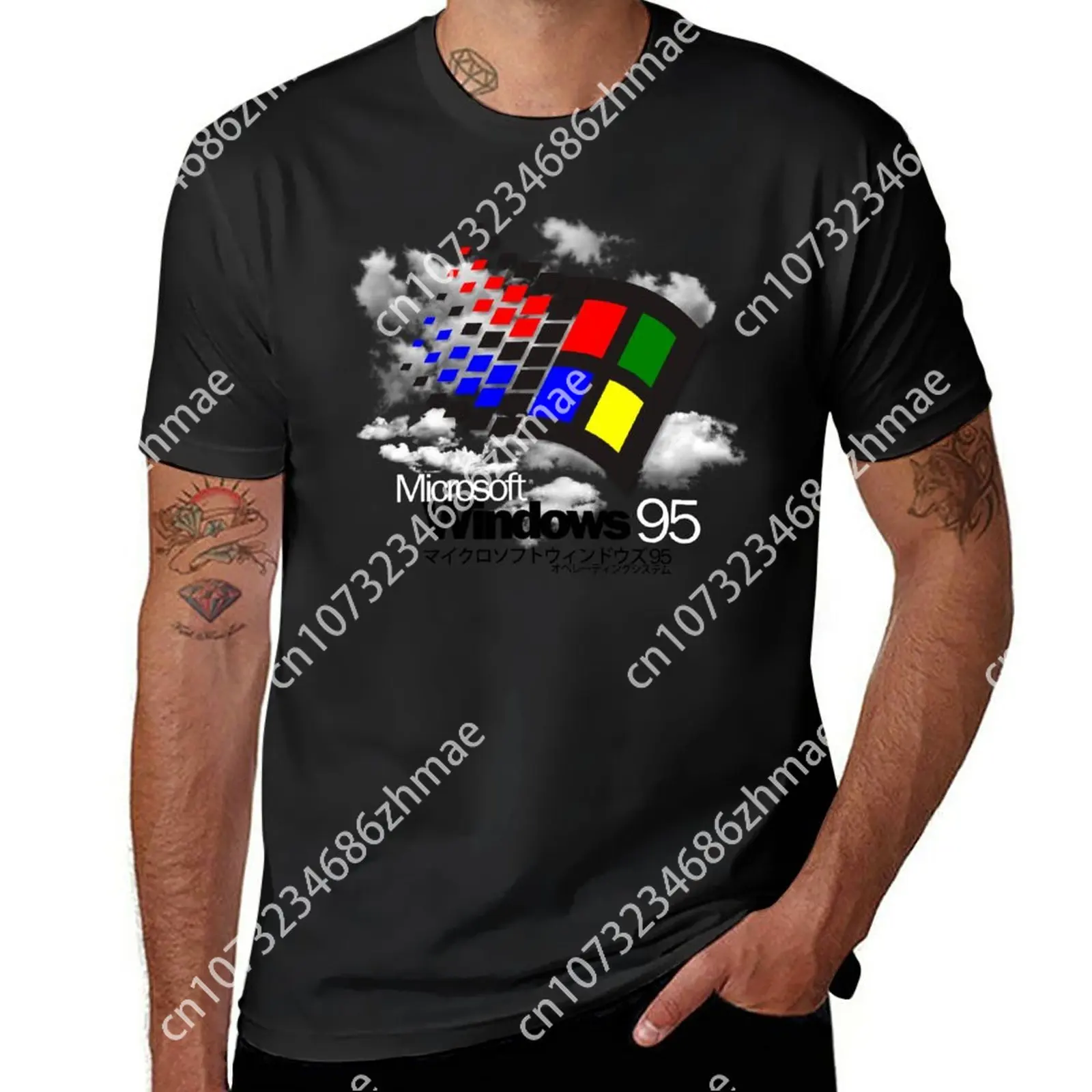 Camiseta Personalizada Para Hombre, Camisa De Manga Corta, Negra, Windows 95