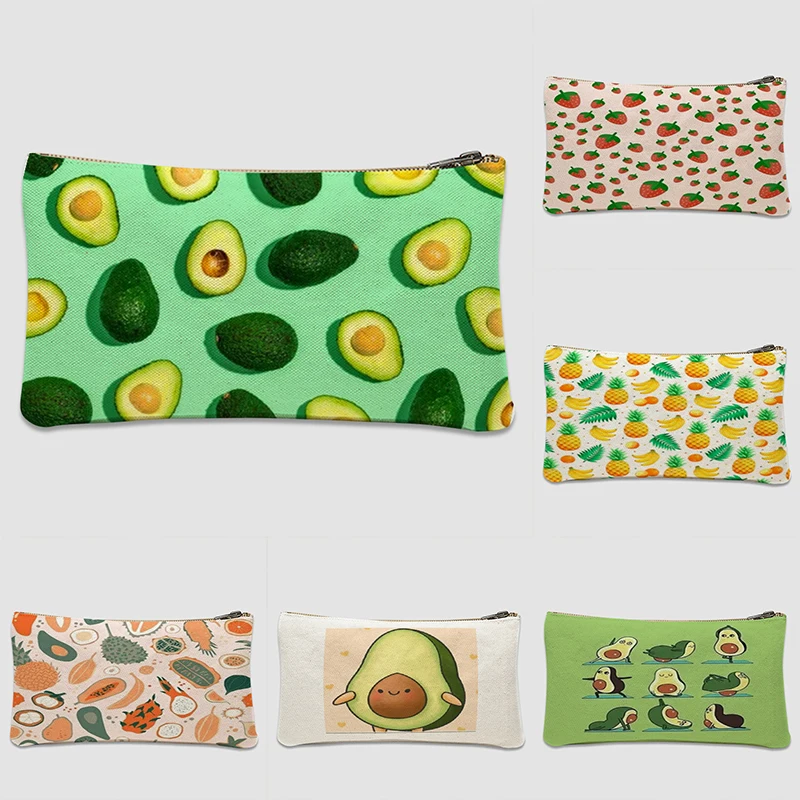 

Avocado Print Cosmetic Bags Makeup Pencil Bag Trendy Study Stationery Case Toiletry Organizer Cartoon Fruit Woman Storage Gift