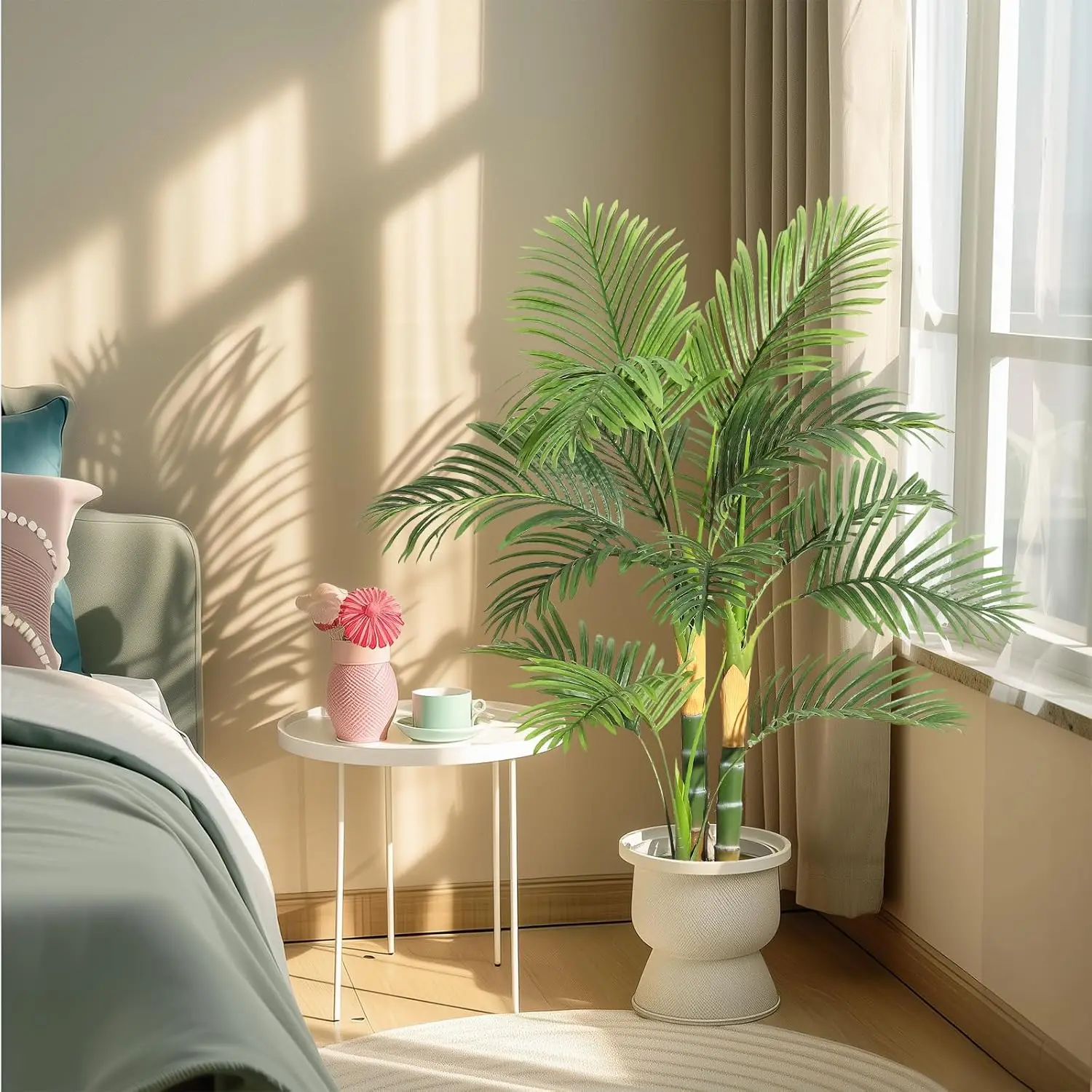 2 Stück Künstliche Goldene Zuckerrohrpalme 120cm 150cm Gefälschte Tropische Palme im Topf Künstliche Grünpflanze für Innen- und Außendekoration – Detail 5