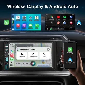 WERESOUND Radio universal para coche con pantalla táctil HD de 1 Din y 7 pulgadas, reproductor multimedia Carplay Android Auto, cámara de visión trasera, Mirror Link, radio FM, carga tipo C 1
