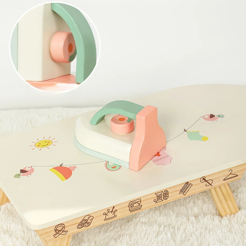 Montessori Wooden Pretend Play Housekeeping Ironing Board Iron Rack Interactive Toys Puzzle Simulation Small Appliance Girls Toy