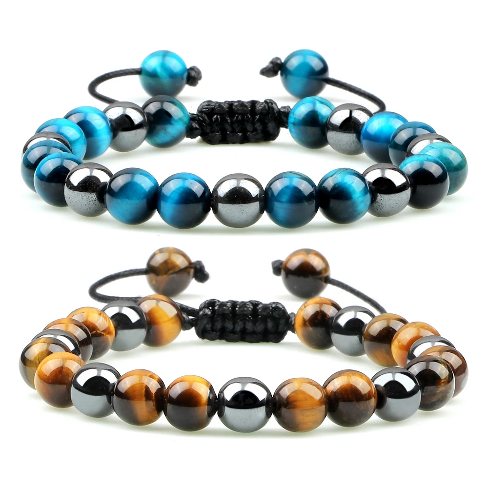 KEWUF 3 Pcs Bracelet Oeil De Tigre Homme, Bracelet Pierre