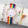 4PCS/Set Women's Watch Casual Nylon Band Analog Quartz Watches Love Beads Bracelets Set 2
