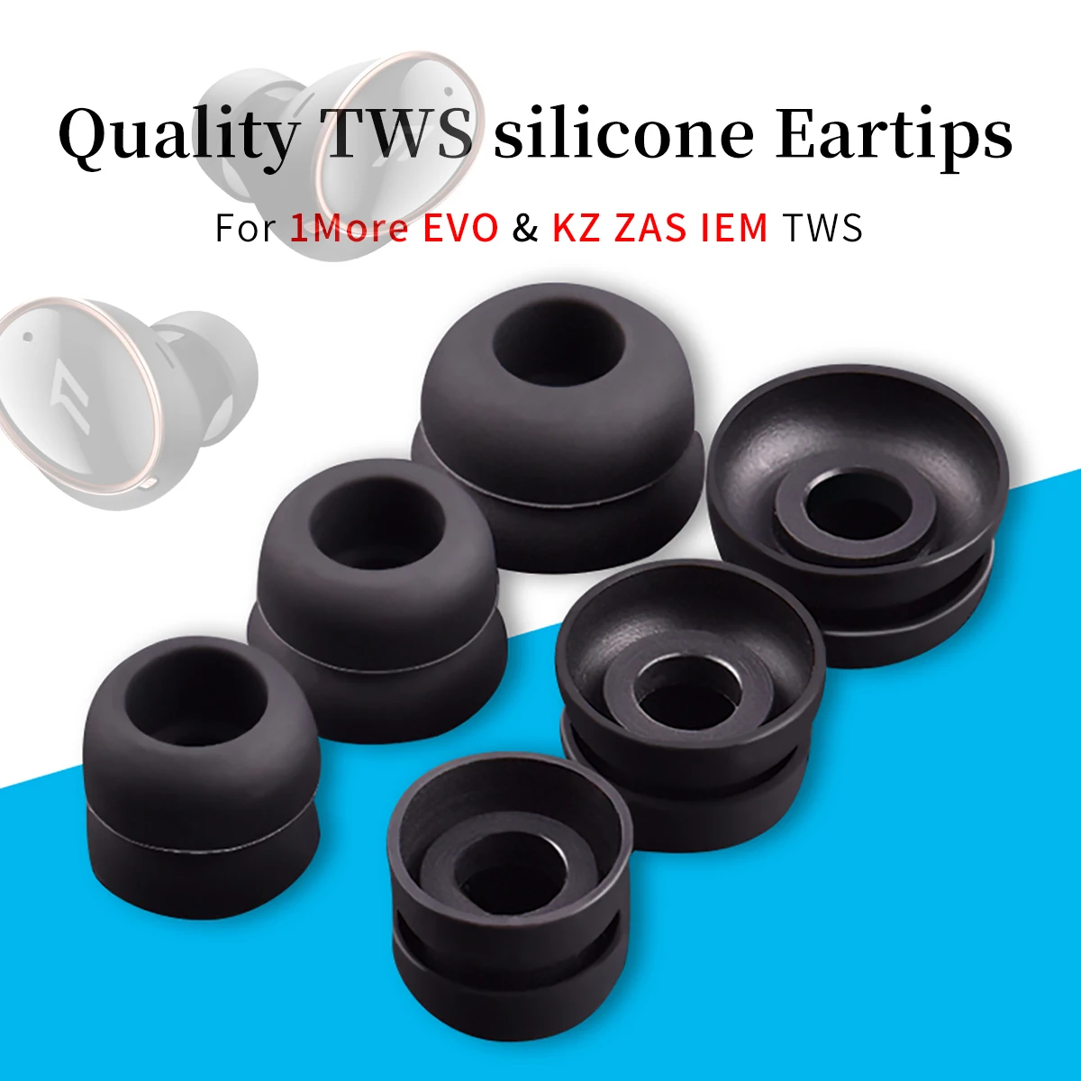 6Pcs Silicone Ear Tips for ONE More EVO Earbuds Eartips for KZ ZAS IEM/1More EVO/SONY WF-1000XM4 TWS Tips Anti-Slip Avoid Fall