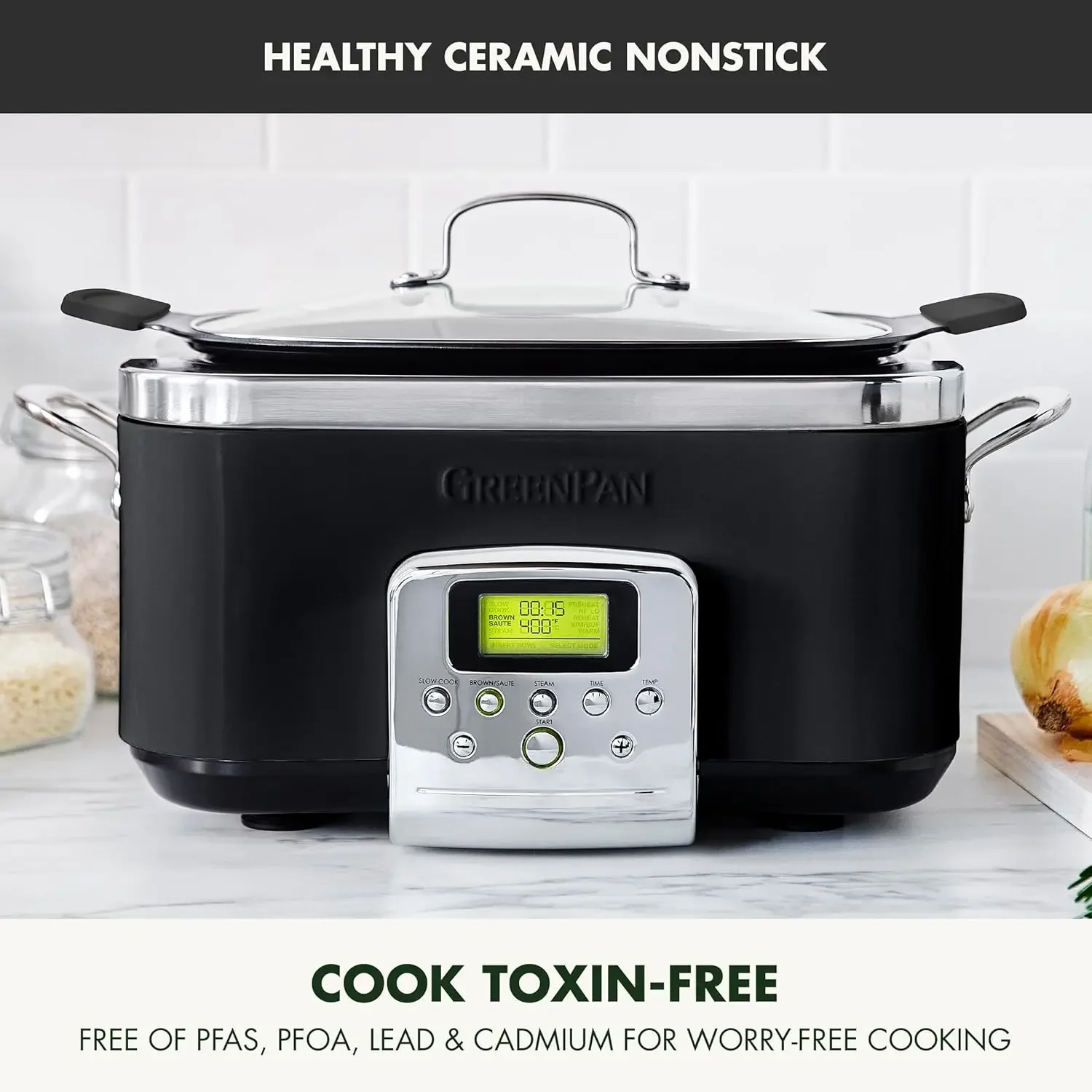 Elite 8 - in -1 Programmable 6QT Electric Slow Cooker, Dishwasher Safe Lid & Removable Crock, PFAS-Free Healthy Ceramic Nonstick 2