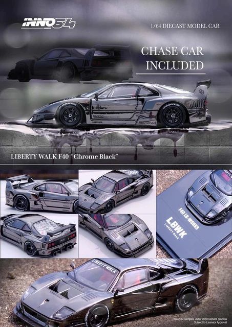 INNO 1:64 LBWK F40 Chrome Black (Chase Car Included) Diecast Model 