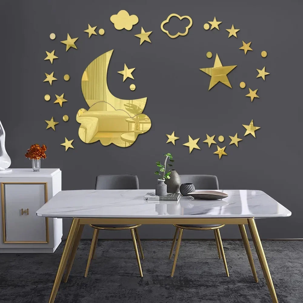 Moon clouds acrylic crystal mirror paste wall paste self-adhesive wall decorations bedroom home living room
