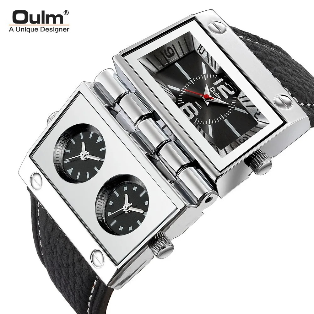 

Oulm Men's Watch Big Dial Trend Fashion Watches Multi-time Zone Rectangular Europe, America and Shi Ying Men's Watch Chronograph