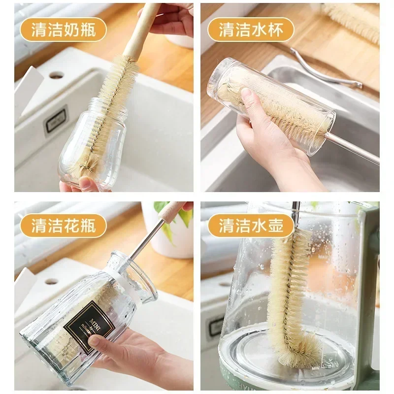 Bottle Brush Cleaner with Long Wooden Handle Natural Bristle Kitchen Scrub for Cup Jug bottle brush bottle cleaning brush cleaning brush