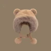 1pc Cute Warm Earflap Hat For Women, With Bear Ears And Plush Lined, Riding And Coldproof 5