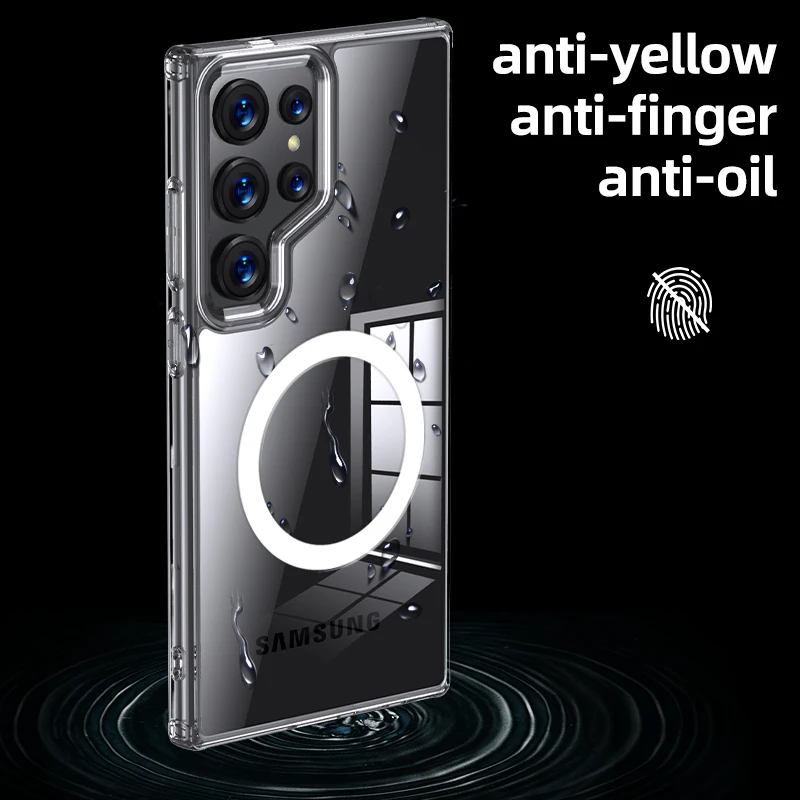 Magnetic Wireless Charging Armor Case with Matte & Clear Finish - Military Shockproof Cover