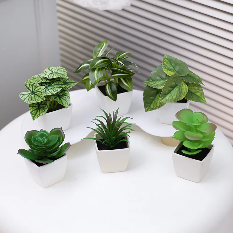 6PCS Artificial Evergreen Plant Bonsai, Suitable For Home, Restaurant, Office, Desktop, And Window Sill Decoration 1