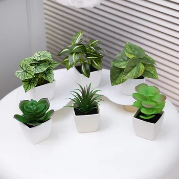 6PCS Artificial Evergreen Plant Bonsai, Suitable For Home, Restaurant, Office, Desktop, And Window Sill Decoration 1