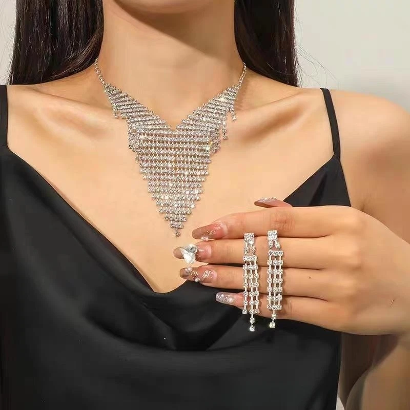 

Bling Full Rhinestone Long Tassel Chain Choker Collar Necklace for Women Boho Geometric High Quality Crystal Necklaces Jewelry