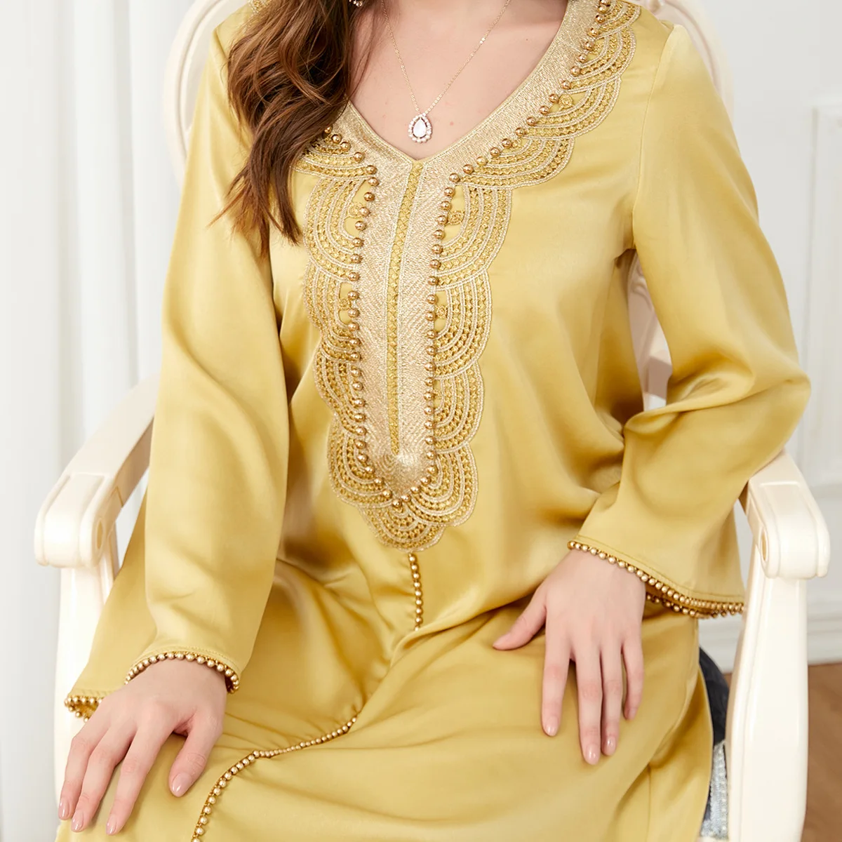 2024 Prayer Muslim Fashion Women's Dress Inside A Ramadan Dress in Abaya Arabic-embroidered Chiffon Party in Turkey Dress