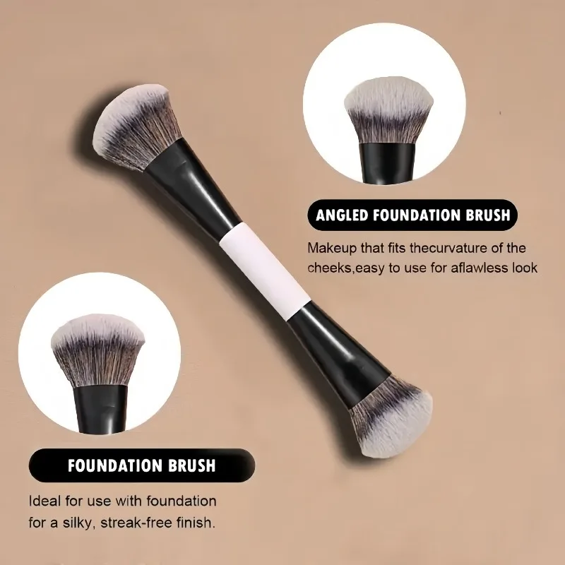 Double Head Makeup Brushes 2 In 1 Flat Angled Foundation Concealer Contour for Blending Loose Powder Liquid Cream Cosmetic Tools - 3