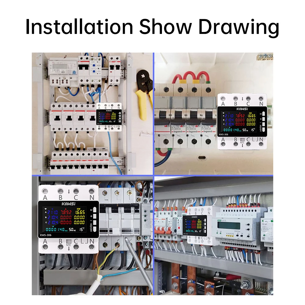 Умный Wi-Fi счетчик электроэнергии реле напряжения KWS-306WF 3 фазы 380В 80A