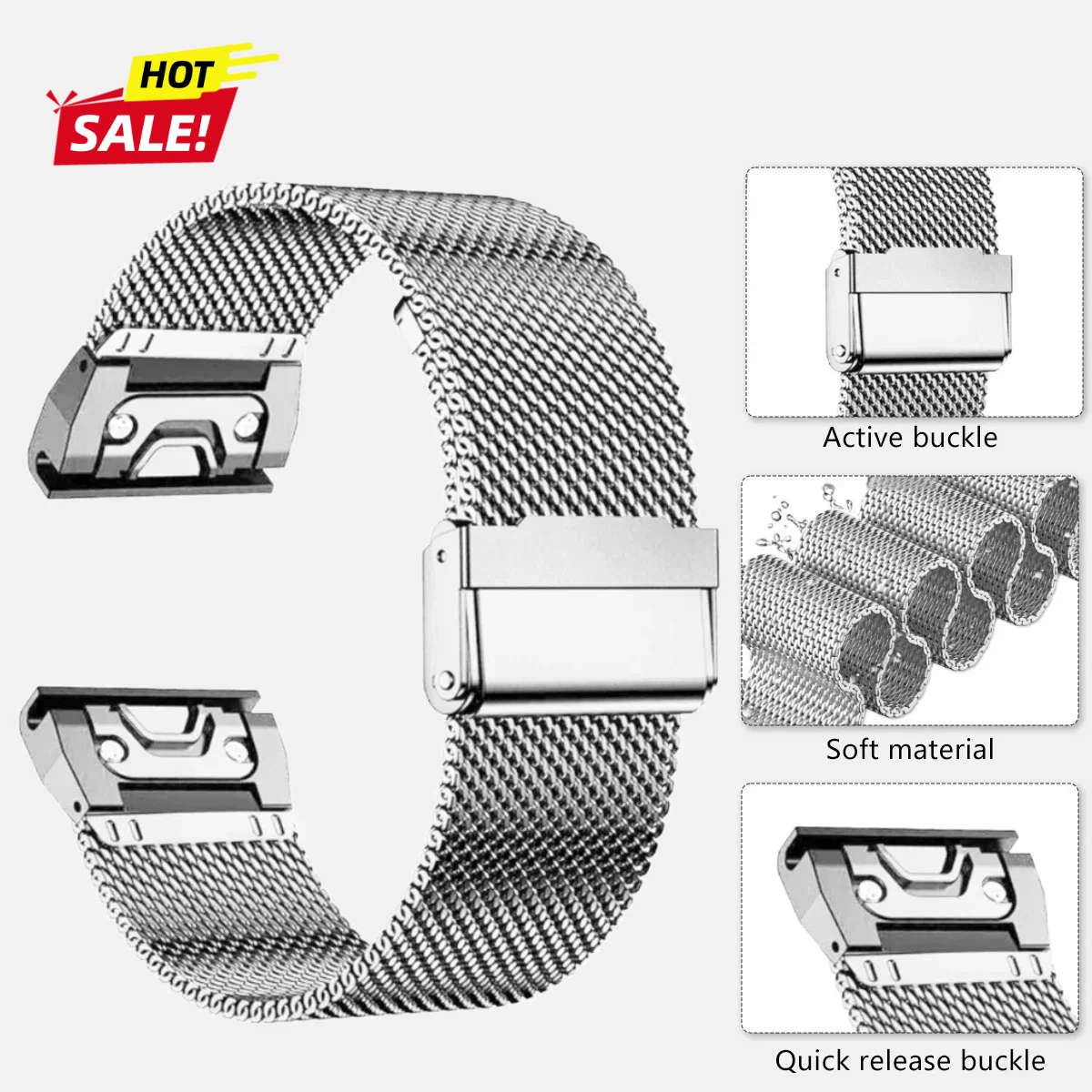 Quick Fit Stainless Steel Band, Universal Sports Watch Strap 20/22/26mm