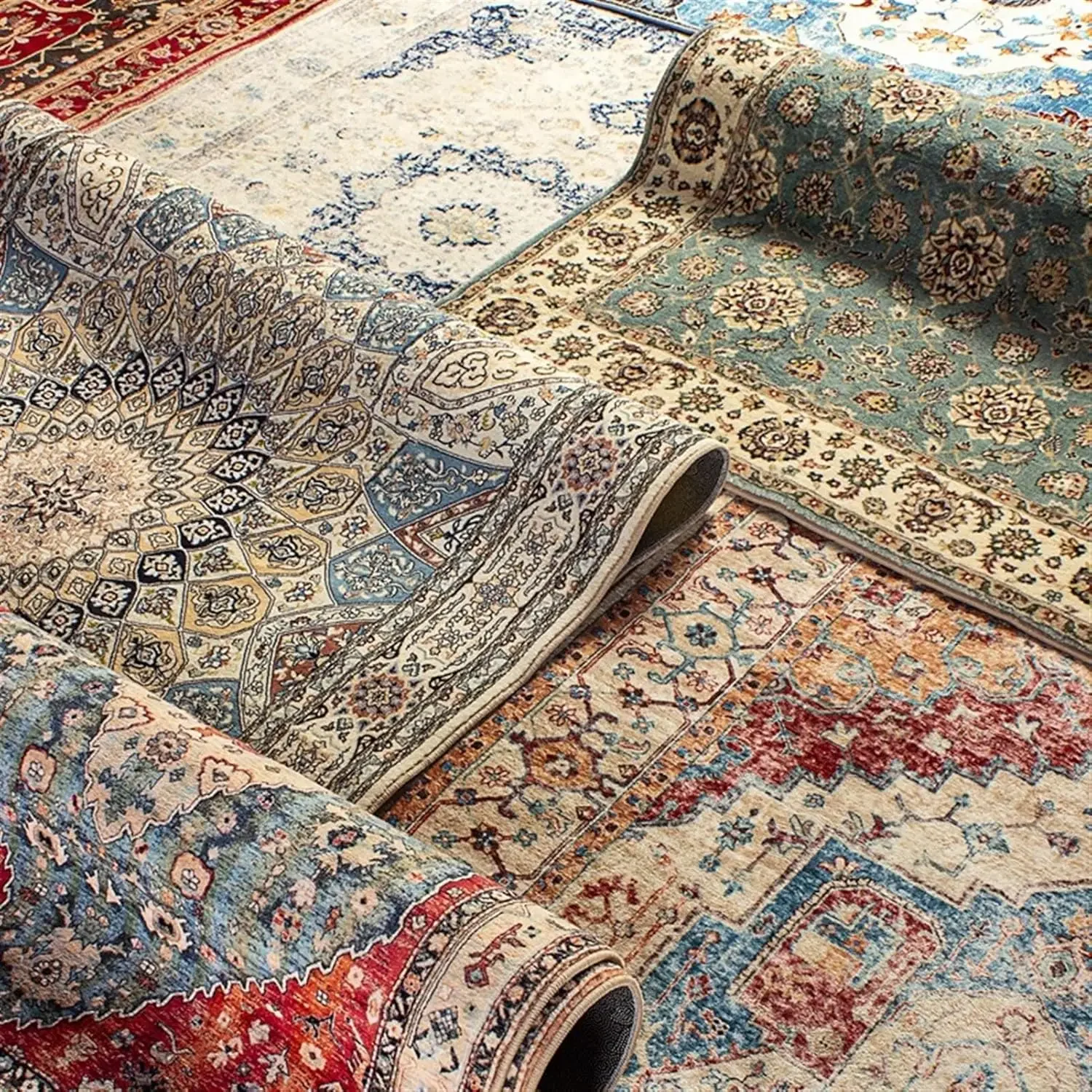 Persian Retro Style Imitation Cashmere Carpet Washable Foldable Entry Door Mat Living Room Bedroom Bed Soft Mat