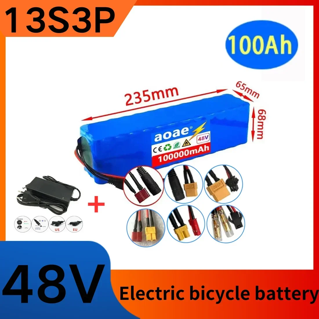 

13S3P 48V 100000mAH hanging bag lithium battery folding scooter 18650 electric vehicle battery with gift charger
