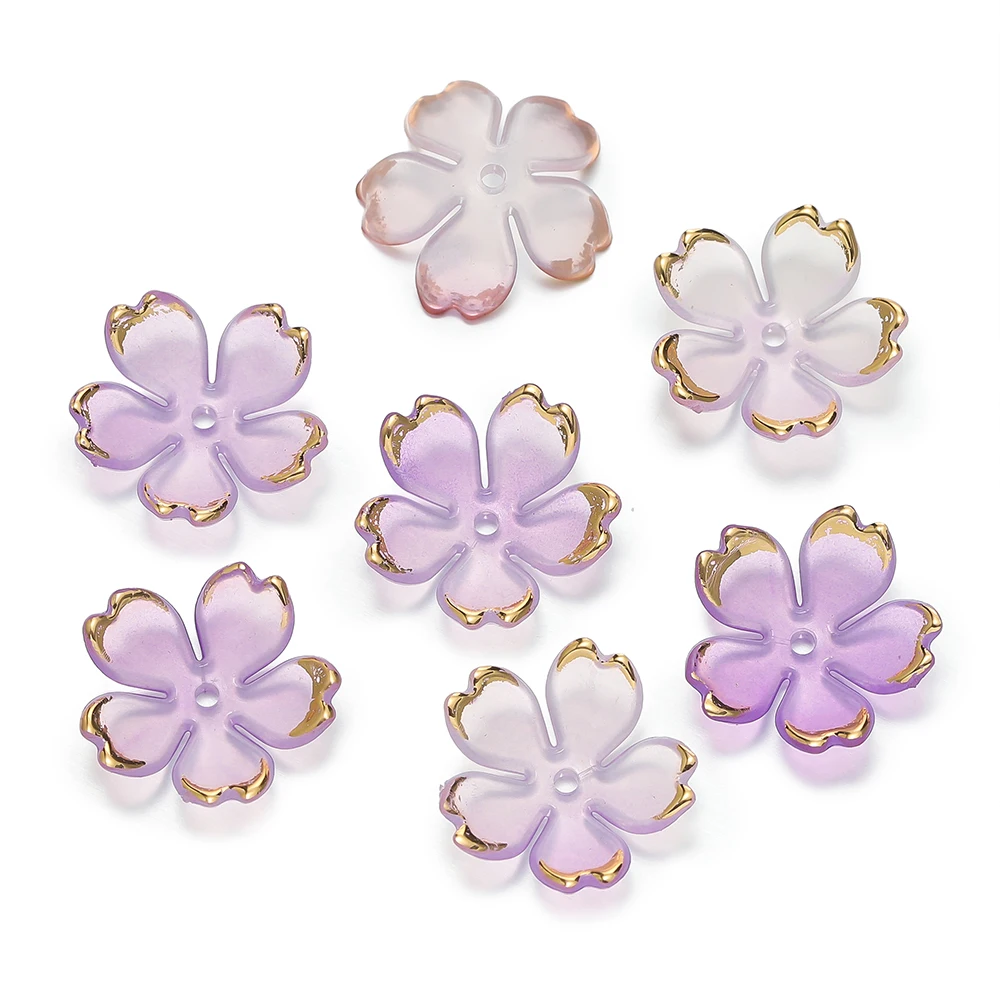 50pcs 벚꽃 아크릴 비즈 황금 닦았 패턴 꽃잎 매력 커넥터 DIY 귀걸이 헤어 쥬얼리 액세서리 만들기