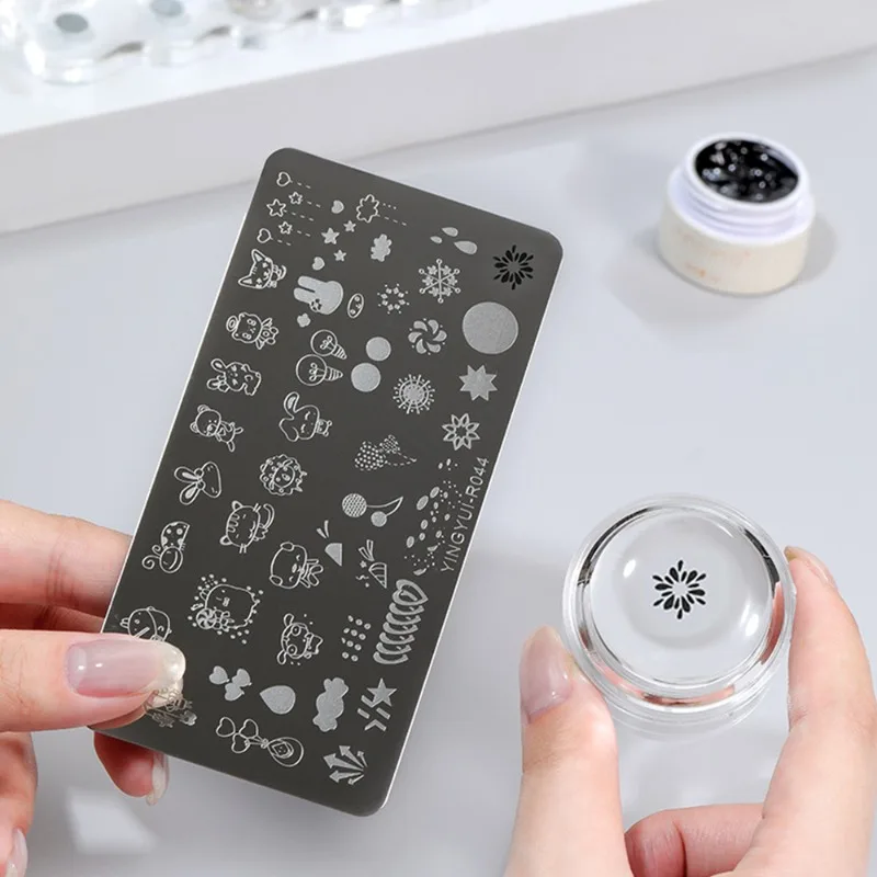 네일 아트 스탬핑 플레이트 키트 프렌치 매니큐어 디자인 플레이트 스탬프 폴리쉬 스텐실 템플릿 씰 스탬퍼 스크레이퍼 액세서리 도구