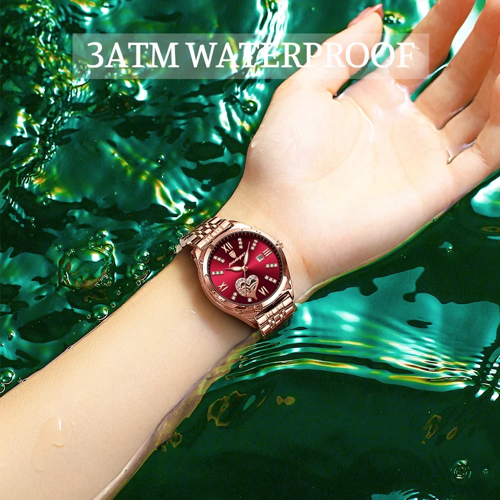 POEDAGAR Luxury Fashion Womens Watch Waterproof Luminous Dial Love Shape Stainless Steel Automatic Ladies Quartz Movement Watch 2
