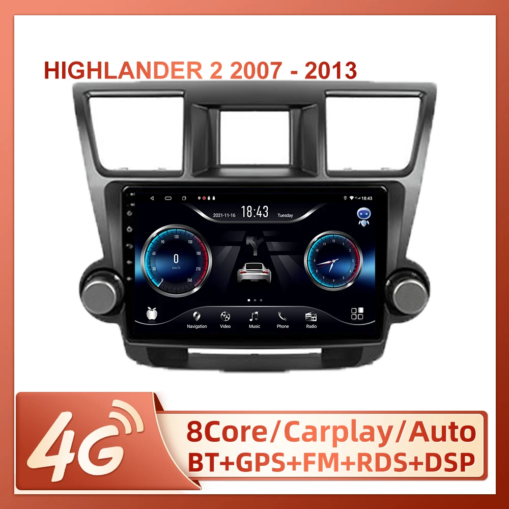 Автомагнитола JIULUNET для Highlander 2 XU40 2007-2013 мультимедийный видеоплеер с голосовым ИИ