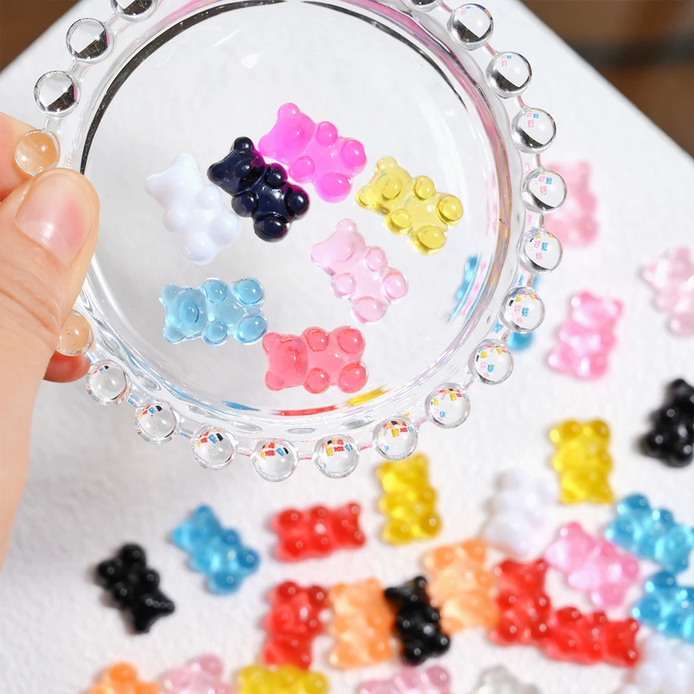 

20Pcs/Lot Gummy Bears Rhinestone Nail Art Charms 3D Resin Cute Bear Nail Art Decoration For Manicure DIY Jewelry Press on Nails