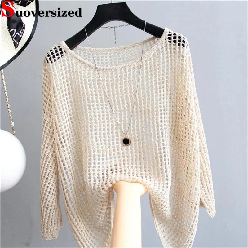 

New Size 4xl 90kg Knitted Pulled Summer Hollow Sunscreen Top Ice Silk Knitted Sweater Women's T-shirt Printed Tee