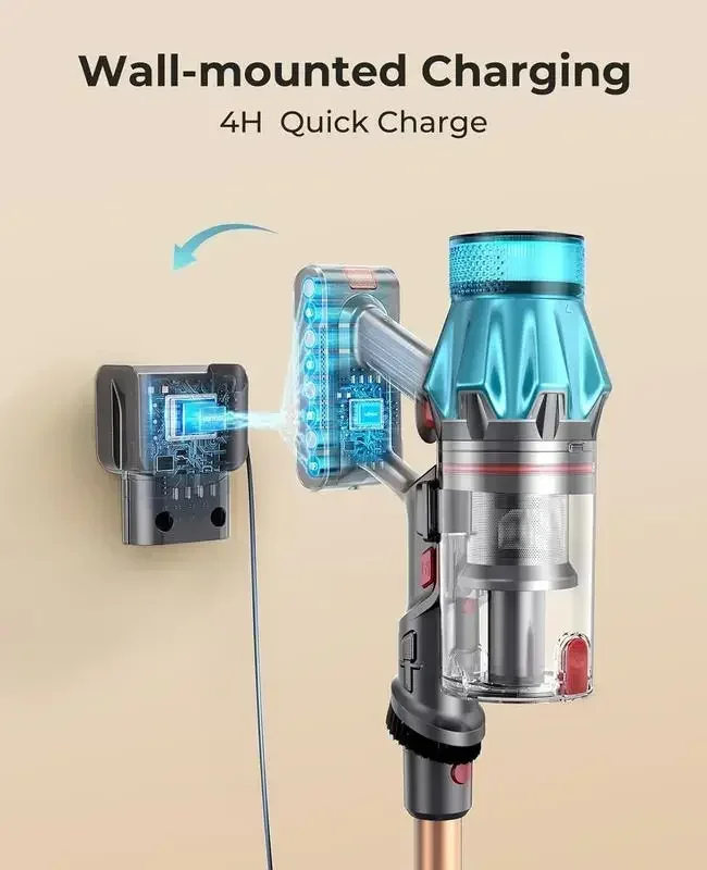 Laresar Cordless Vacuum Cleaner, 550W/45Kpa Stick Vacuum Cleaner , Anti-Tangle Vacuum Cleaner with Charging Station Touch Screen 6