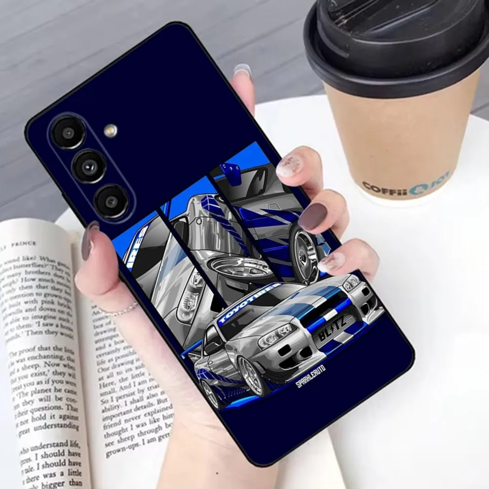 Cool Blue Car Skyline Phone Case - Black Soft Edition