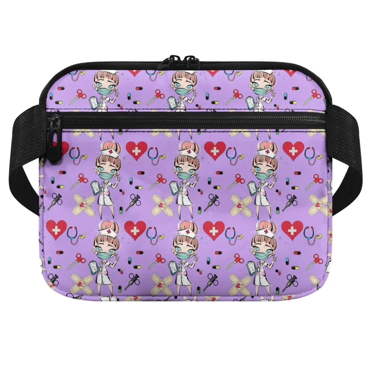 Purple Cartoon Nurse Heartbeat Healthcare Designer Waist Bag Multifunctional Hospital Work Portable Medical Bag Nurse Fanny Pack