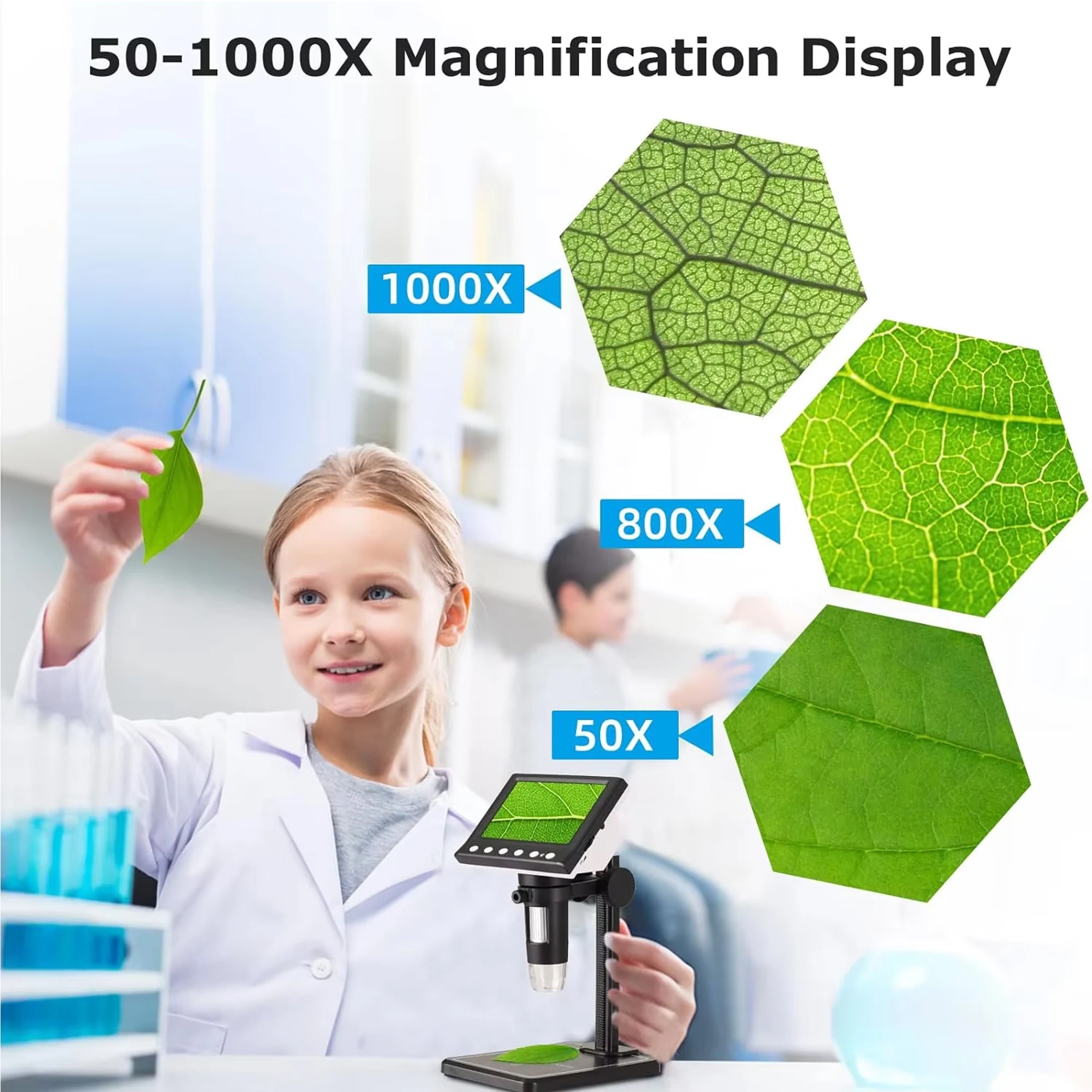 8개의 LED 조명과 32GB 메모리를 갖춘 1000배율 현미경 교실 실험실용 교육용 물리학 교육 도구