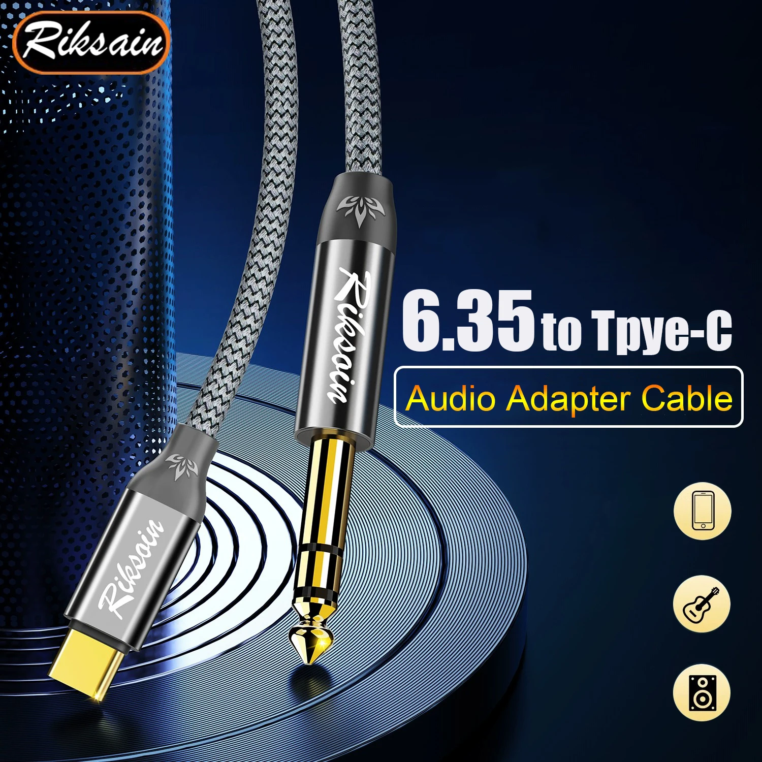 Premium USB-C to 6.35mm Audio Stereo Cable for Amplifiers and Musical Instruments