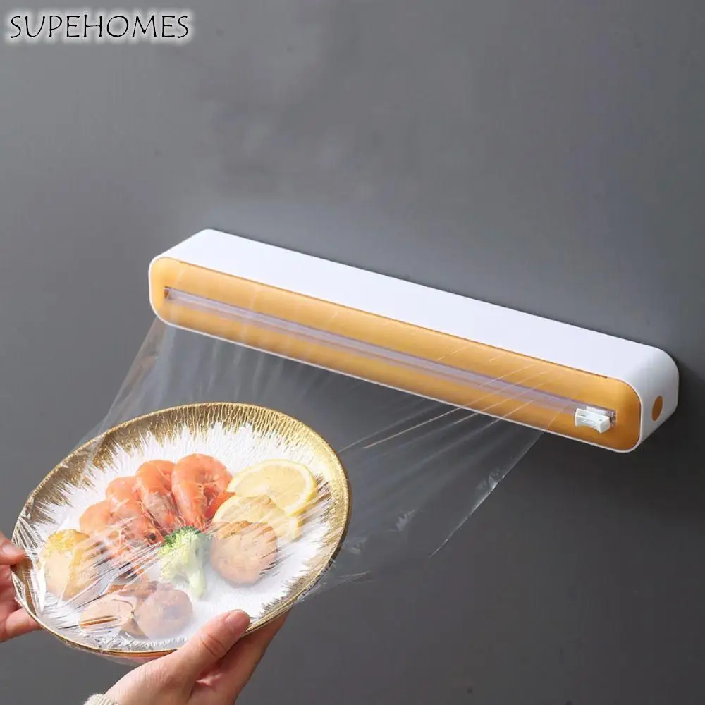 커터 포함 플라스틱 랩 디펜서 내구성 플라스틱 흡입 컵, 접착 필름 커터 보관함, 알루미늄 호일