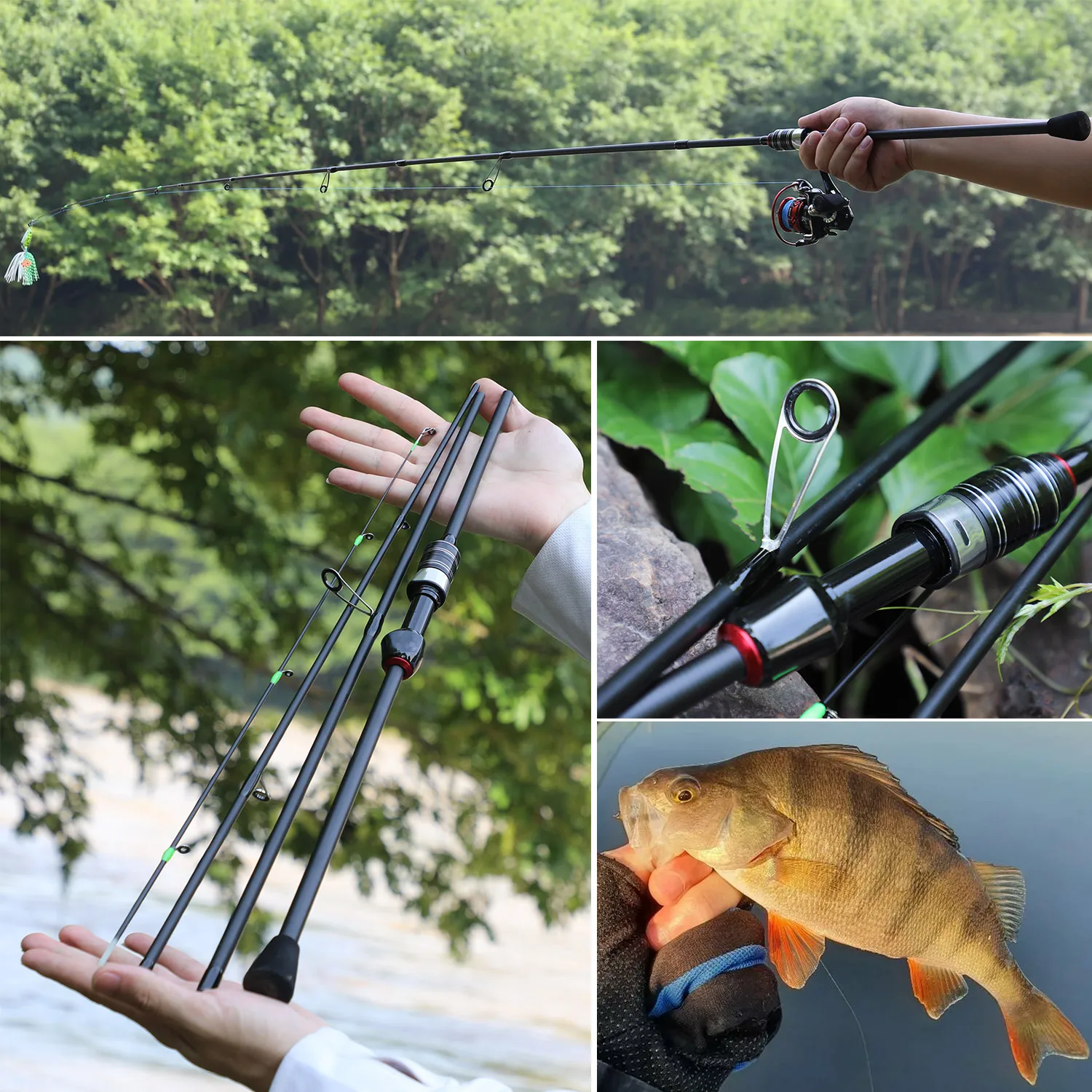 Fishing Rod 4 Section 2.1m UltraLight Carbon Fiber Pike Spinning Casting Rod