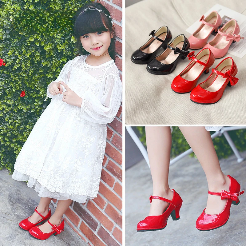 New Girls Leather Shoe Autumn Bowtie Sandals New Children Shoes High Heels Princess Sweet Sandals For Girls