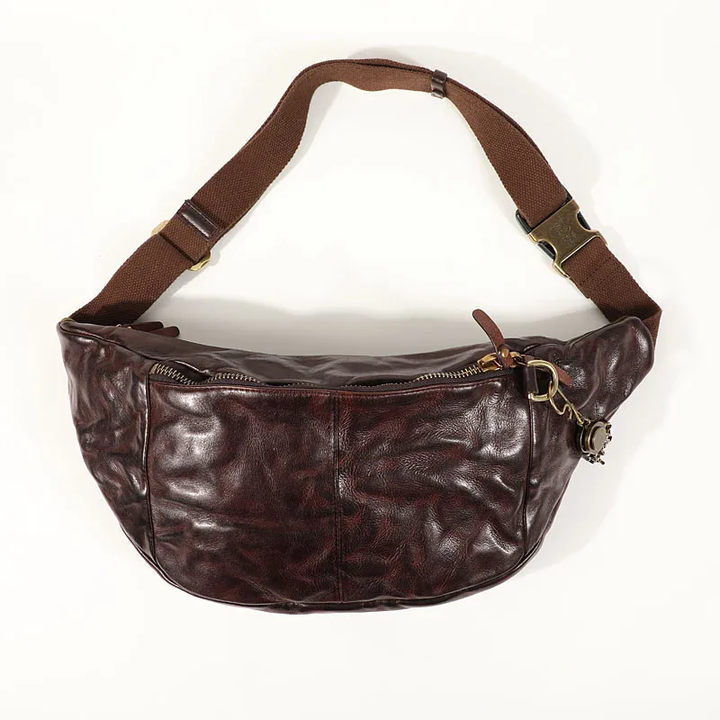Fashion vintage high quality genuine leather men's chest bag casual teens large capacity real cowhide waist packs crossbody bag