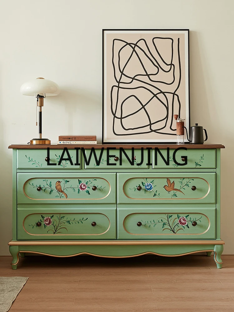 

Painted Chest of Drawers Solid Wood Drawer Storage Living Room Large Capacity Multifunctional Storage Four-Bucket Cabinet