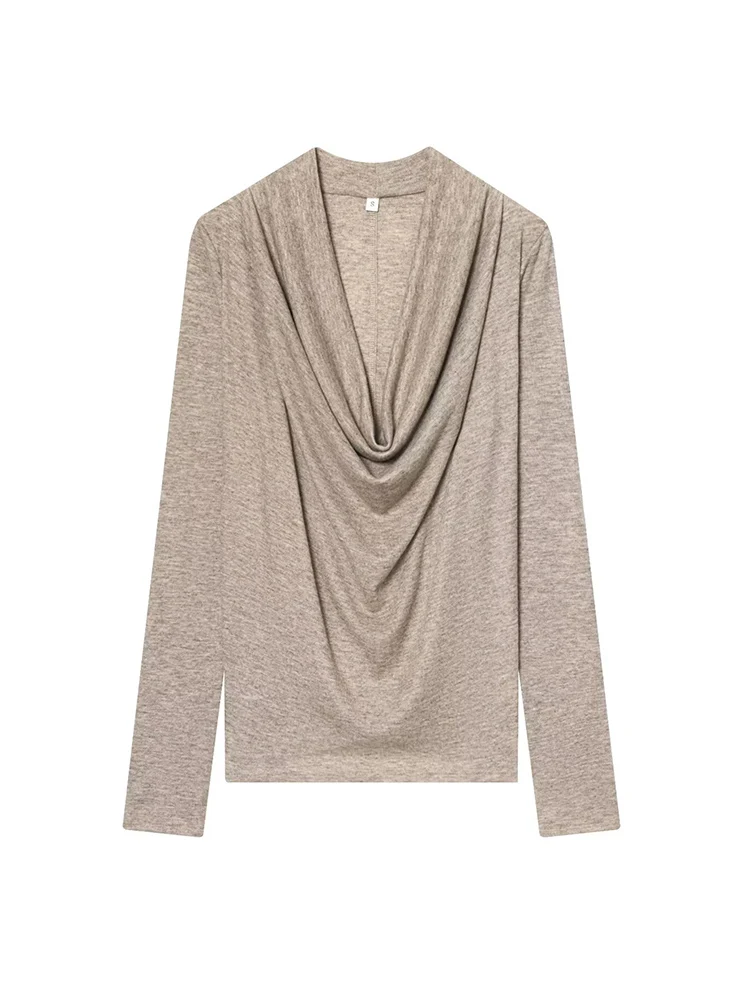 Spring New Women Swinging Collar T Shirt Tops Solid Slim Fit Long Sleeve T-shirts Casual Streetwear Fashion Ladies Basic Tees